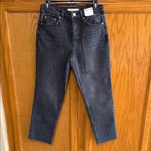 Topshop Dark Gray Straight Leg Women's Jeans